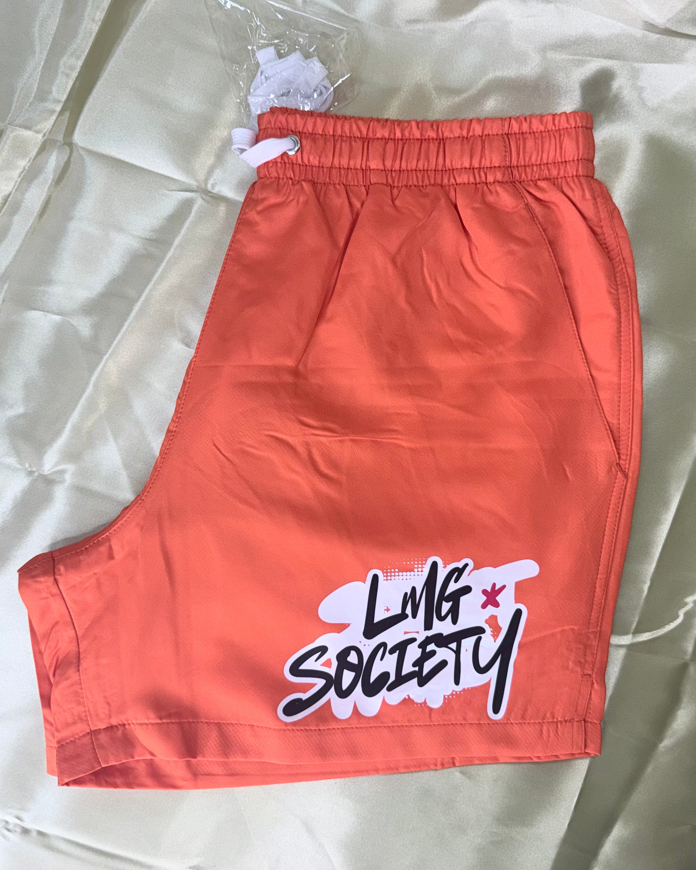 LMG Society Orange Nylon Shorts – Signature Logo Edition