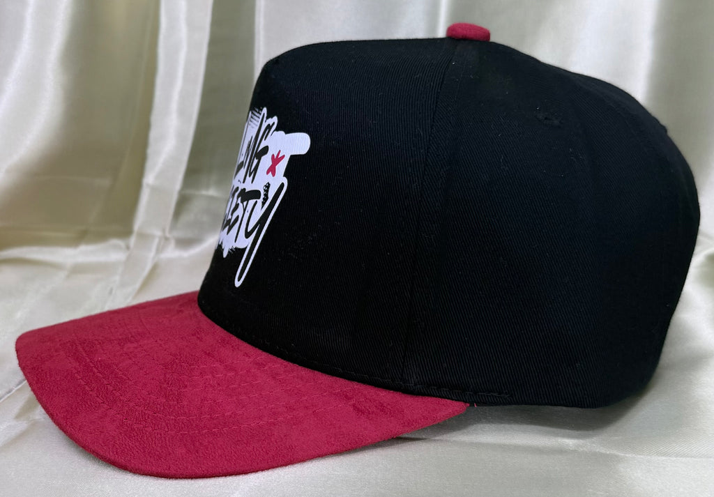 LMG Society Suede Brim Snapback – Black & Crimson