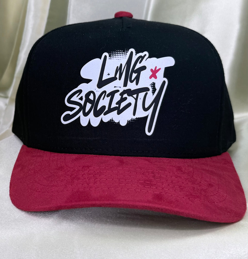 LMG Society Suede Brim Snapback – Black & Crimson