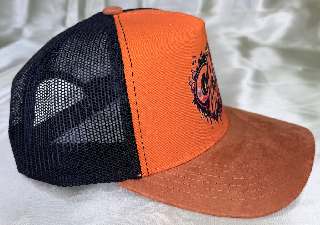 CAO Gang Premium Suede Brim Trucker Hat – Orange & Black