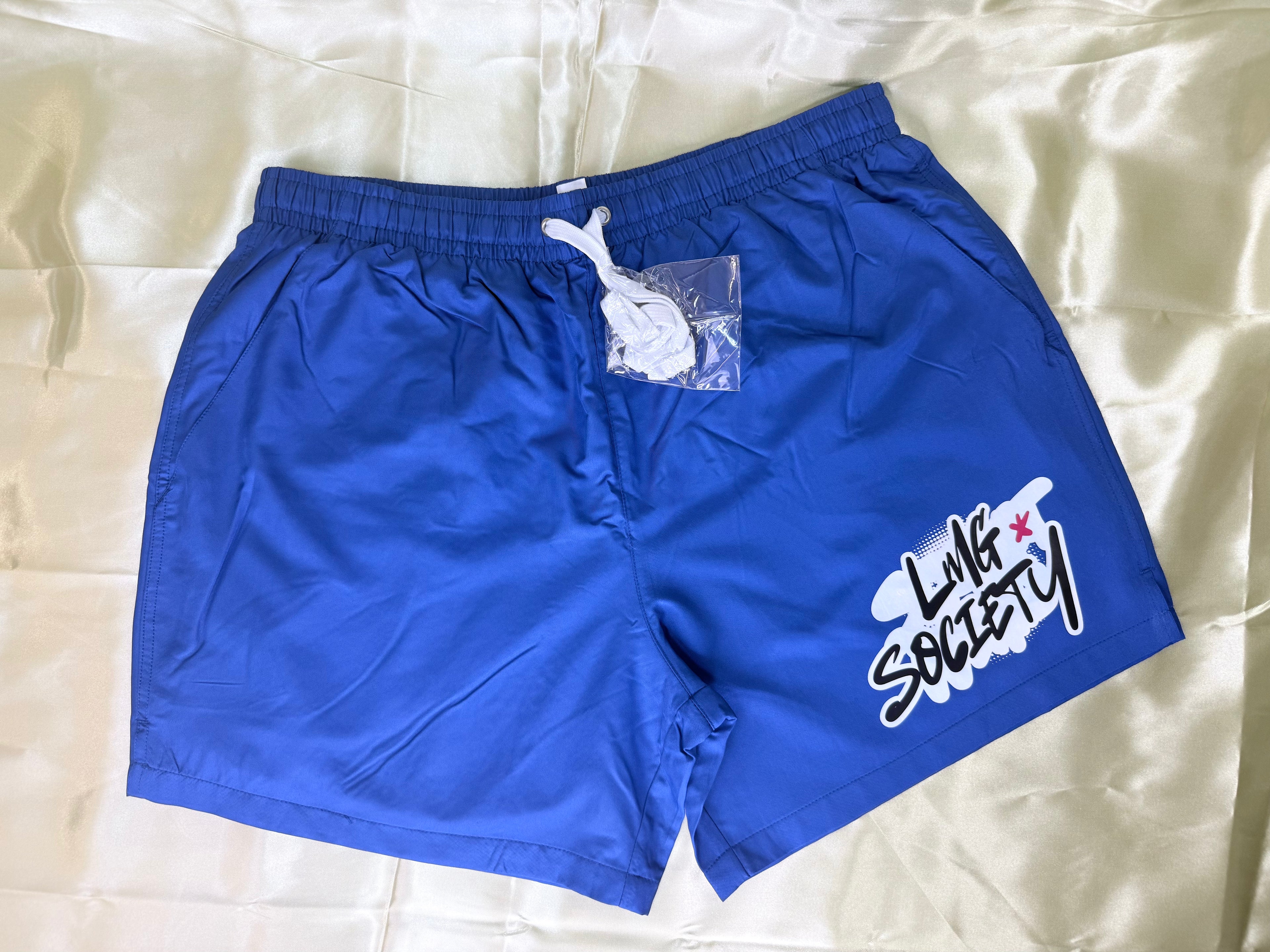 LMG Society Blue Nylon Shorts – Signature Logo Edition