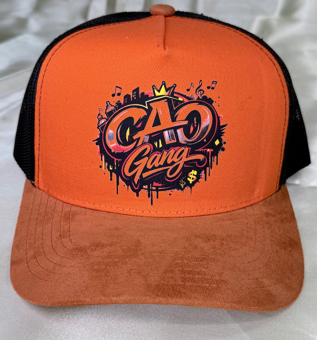 CAO Gang Premium Suede Brim Trucker Hat – Orange & Black
