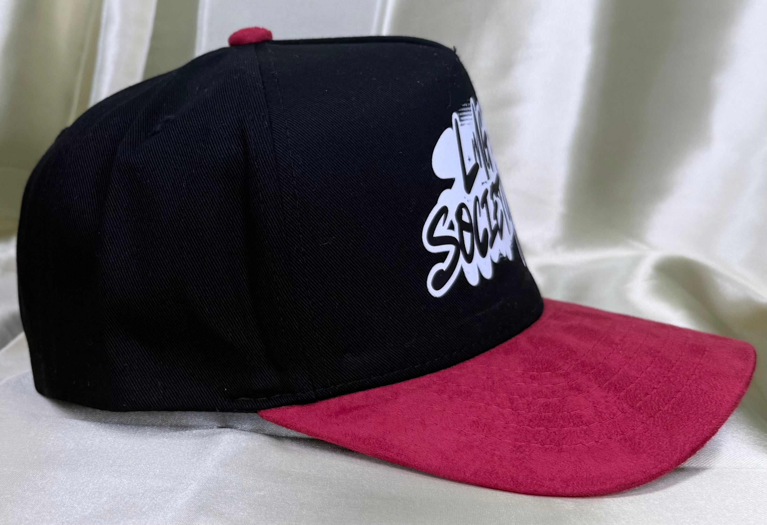 LMG Society Suede Brim Snapback – Black & Crimson