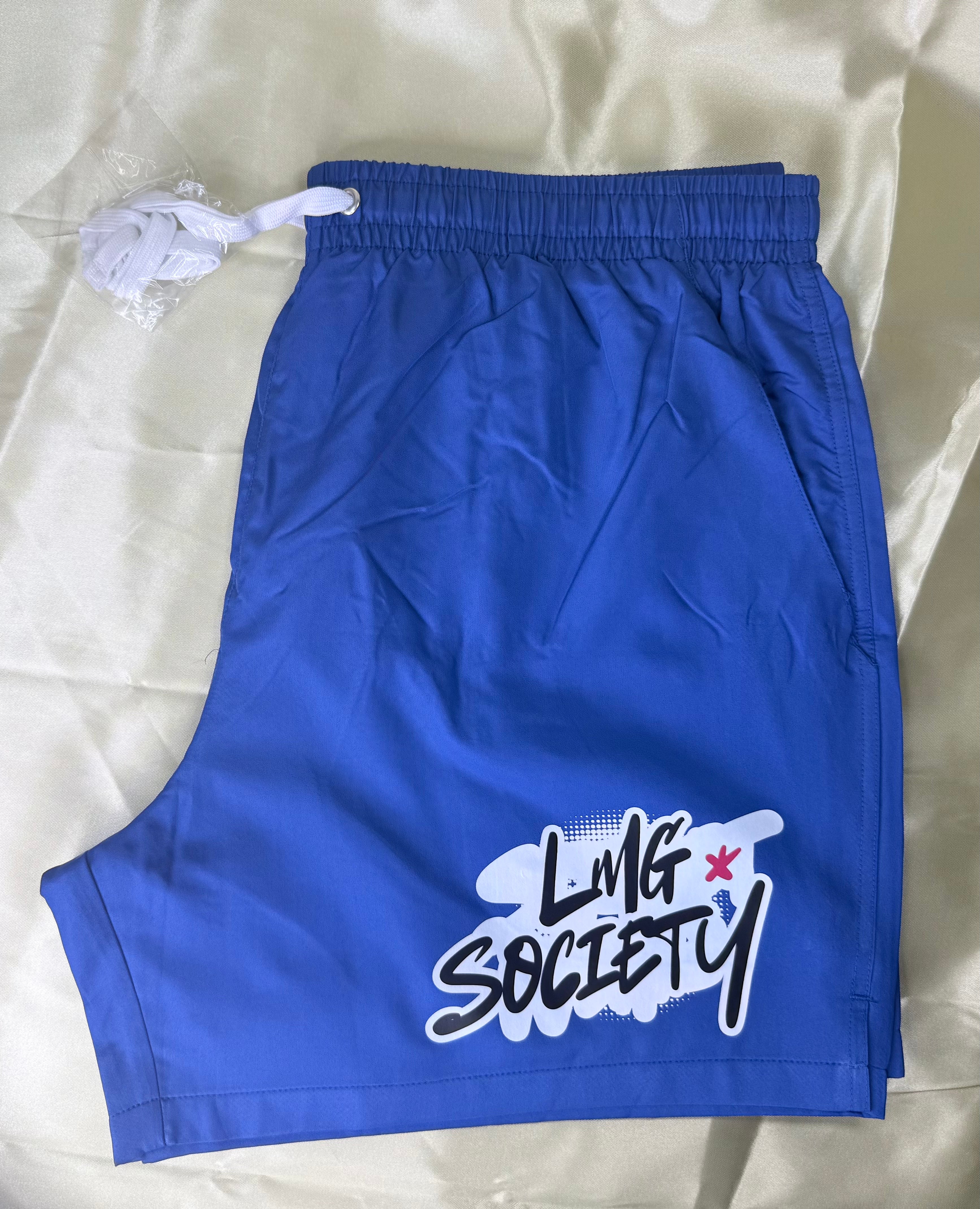 LMG Society Blue Nylon Shorts – Signature Logo Edition