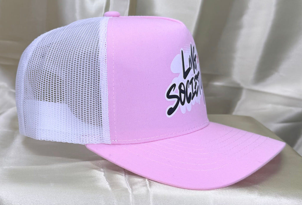 LMG Society Pink Trucker Hat – Signature Script Edition