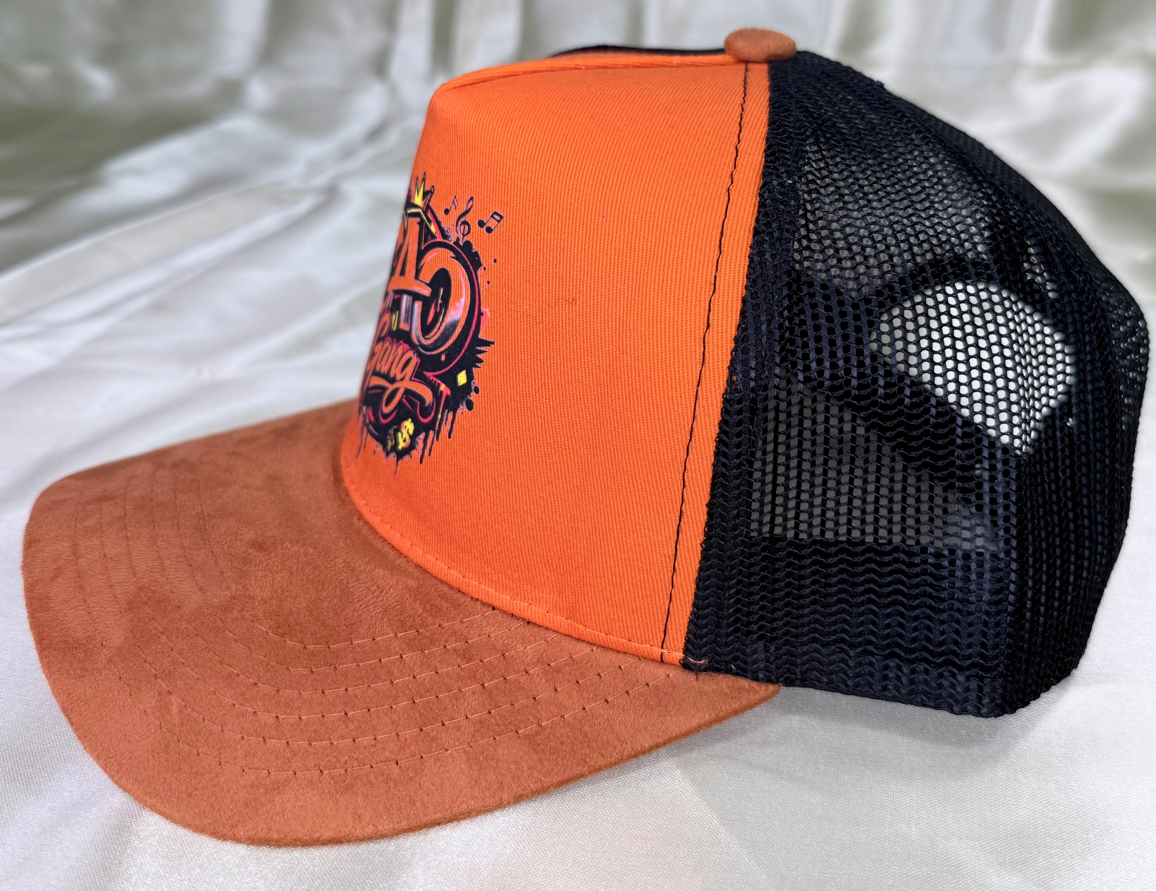 CAO Gang Premium Suede Brim Trucker Hat – Orange & Black