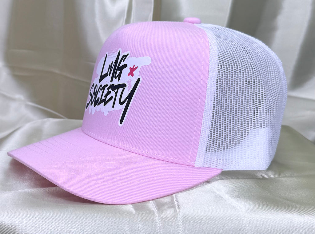 LMG Society Pink Trucker Hat – Signature Script Edition