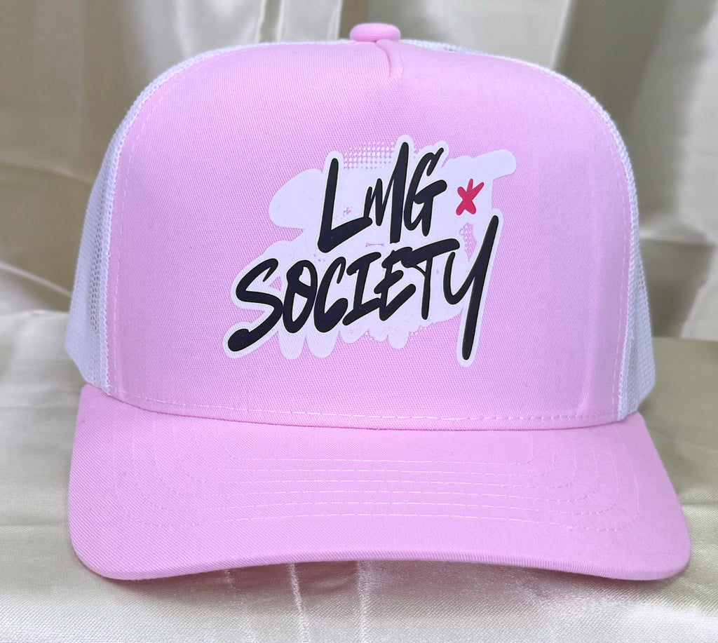 LMG Society Pink Trucker Hat – Signature Script Edition