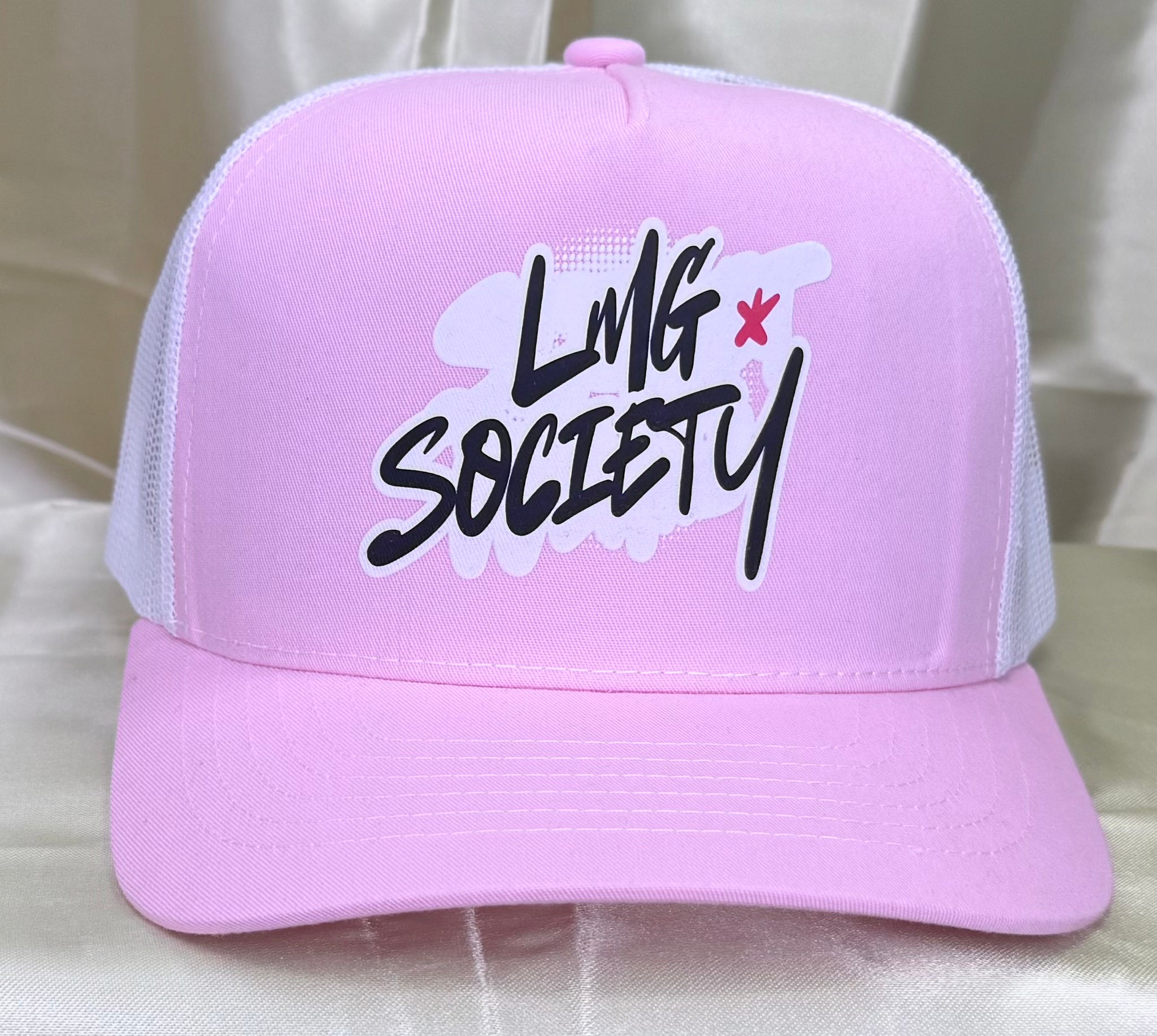 LMG Society Pink Trucker Hat – Signature Script Edition