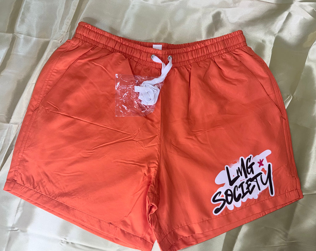 LMG Society Orange Nylon Shorts – Signature Logo Edition