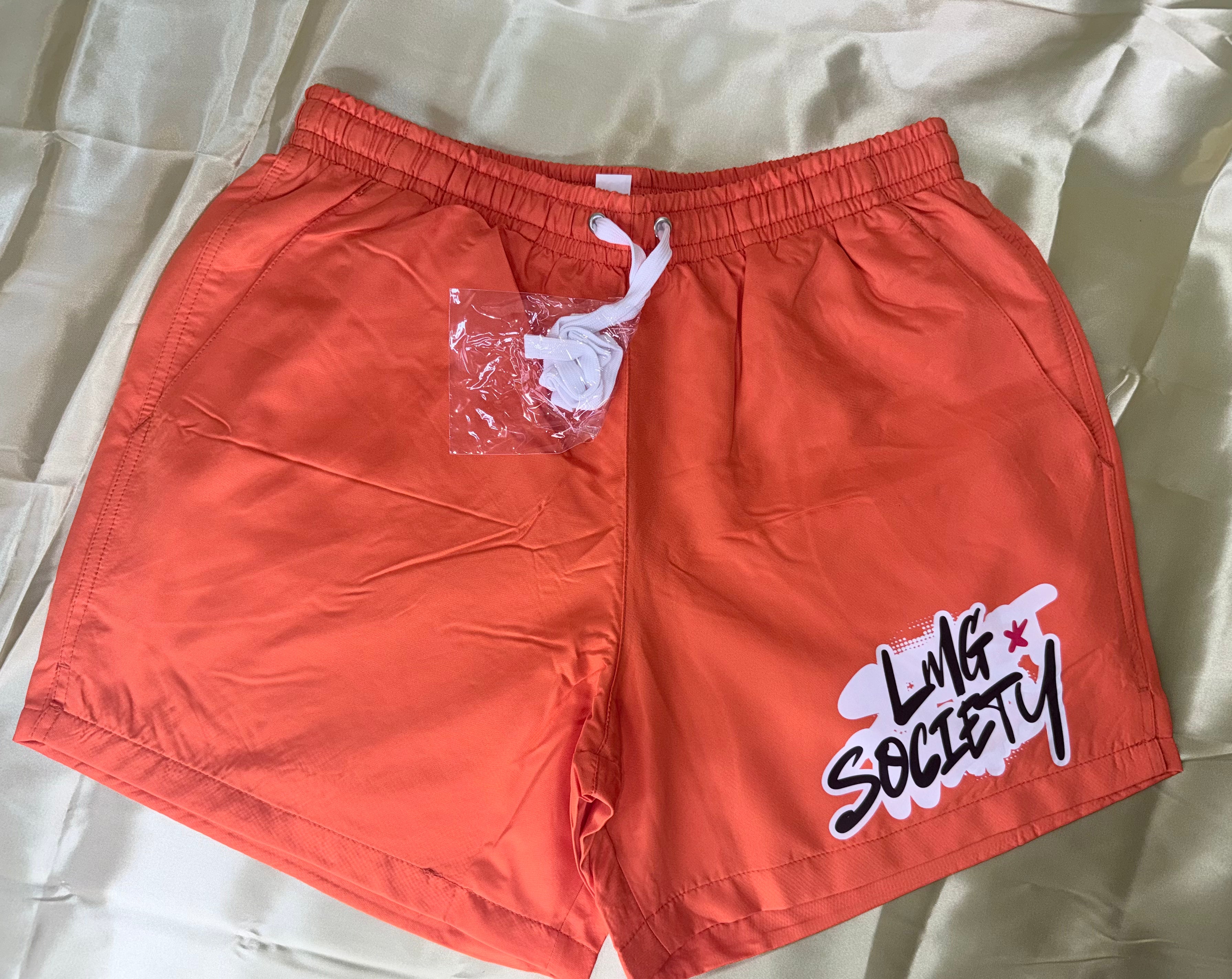 LMG Society Orange Nylon Shorts – Signature Logo Edition