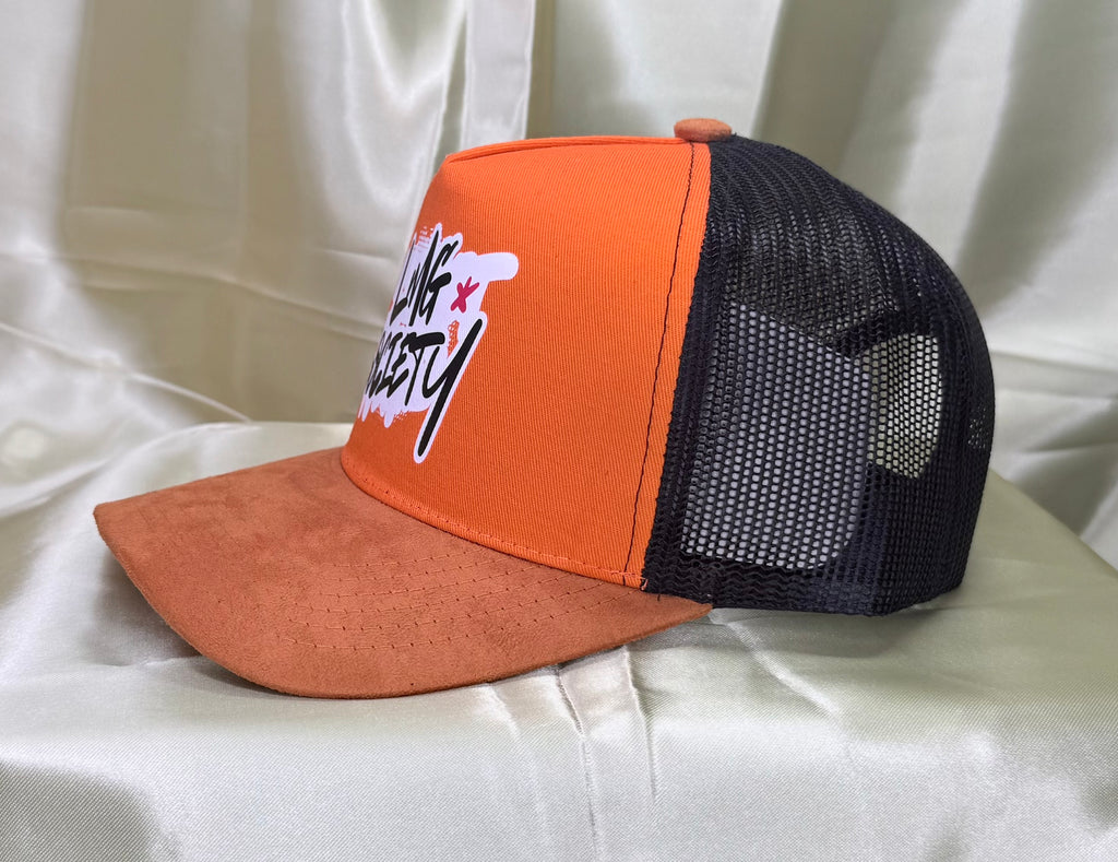 LMG Society Orange & Black Trucker Hat – Signature Script Edition