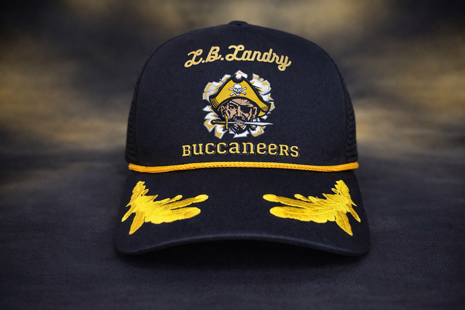 Black & Gold Buccaneers Premium Trucker Hat – Embroidered Signature Edition